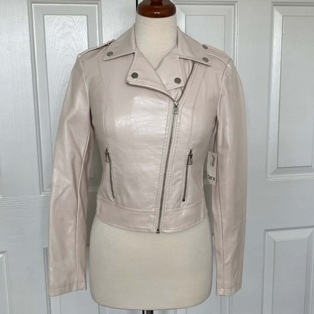 Bar lll Faux Leather Moto Jacket Natural White X-Small - Picture 2 of 11